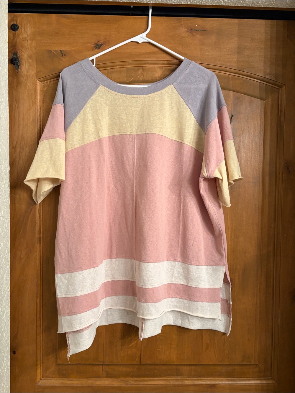 Colorblock Short Sleeve Tee in Pink, Cream & Gray